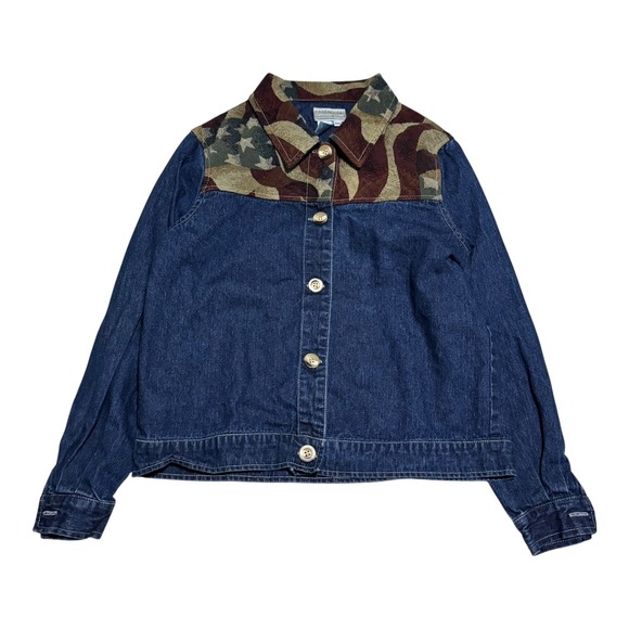 Vintage Coldwater Creek USA Flag Cotton Denim Jean Jacket Women's Petite Small - Picture 1 of 8
